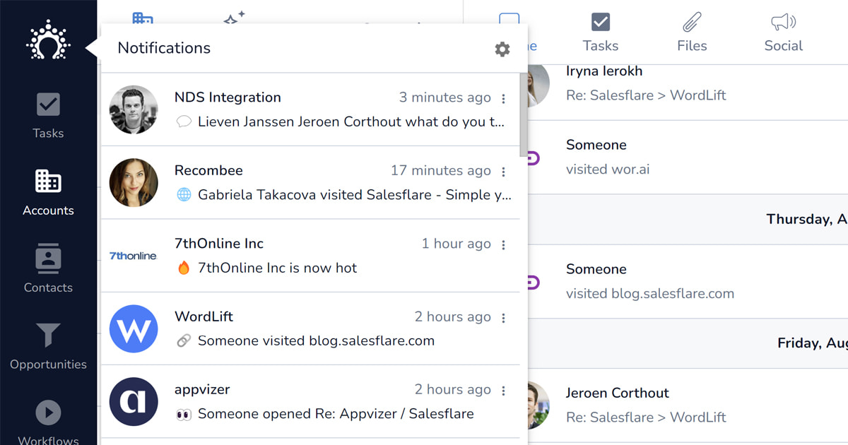 Salesflare notifies you of every important update and sends automated reminders.